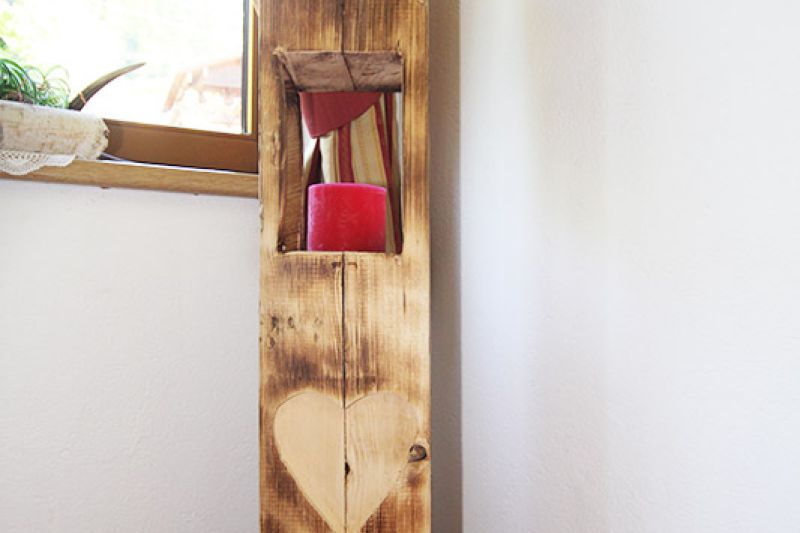 Wooden heart candlestick